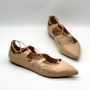 LOEFFLER RANDALL Ambra Shoes Women 9.5 Light Tan Strappy Lace Up Pointy Toe Flat